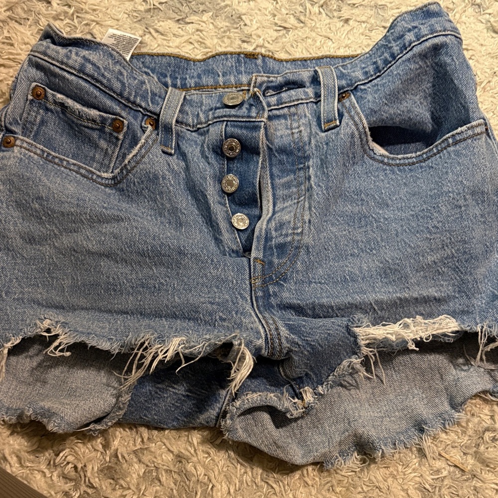 Distressed Blue Denim Jean Shorts